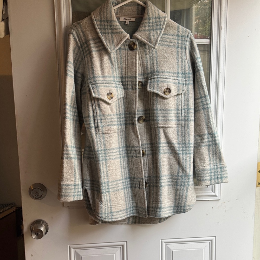 Madewell Plaid Utility wool Jacket in Cream and Blue